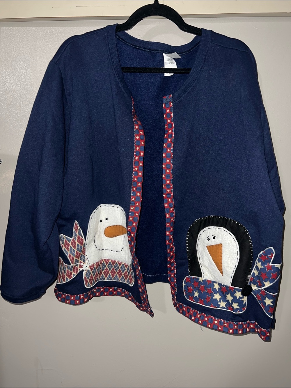 Upcycled Sweatshirt-Snowman and Penguin Appliqué